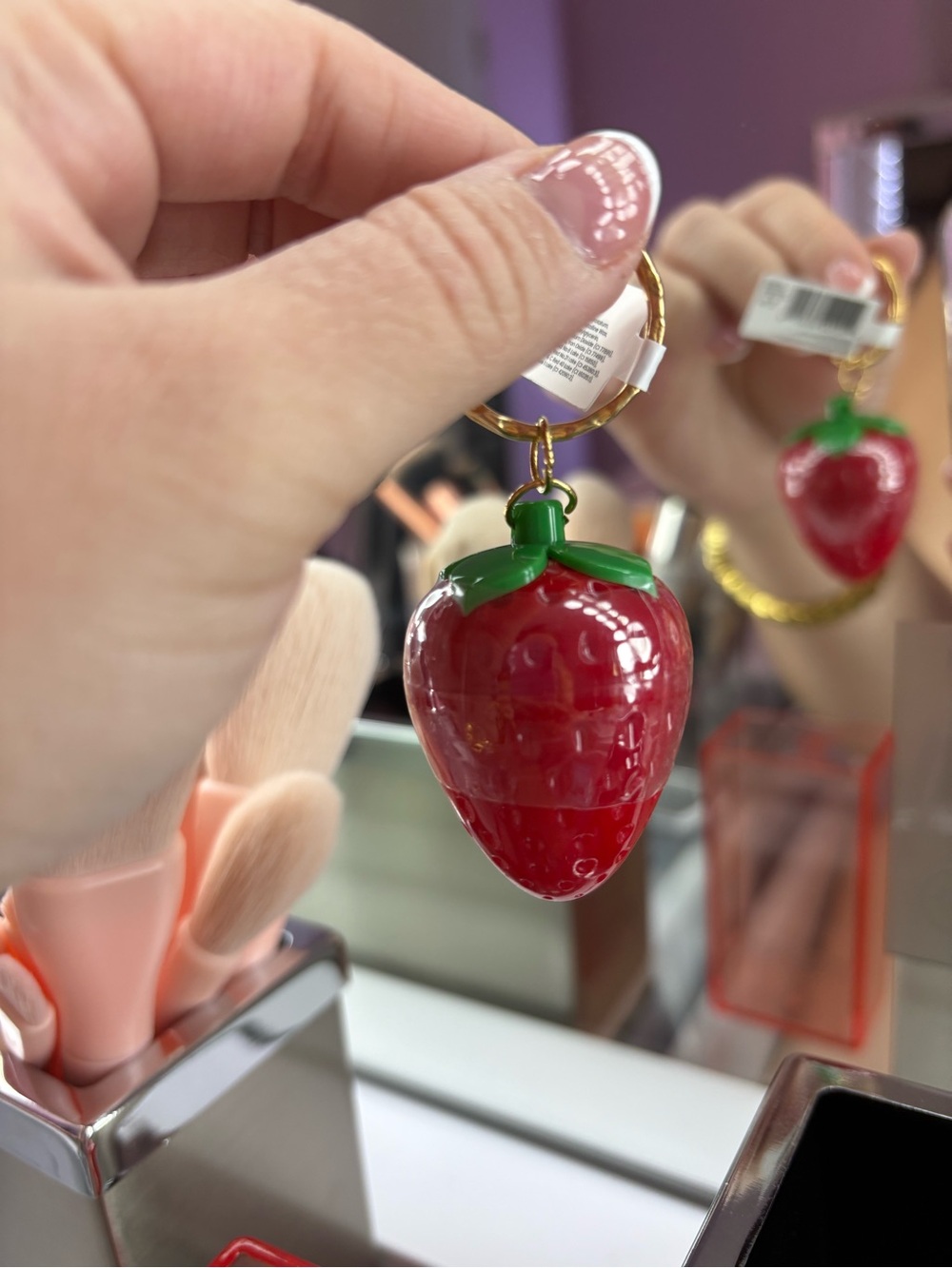 Strawberry Lip Gloss Keychain - Red Moisture Balm